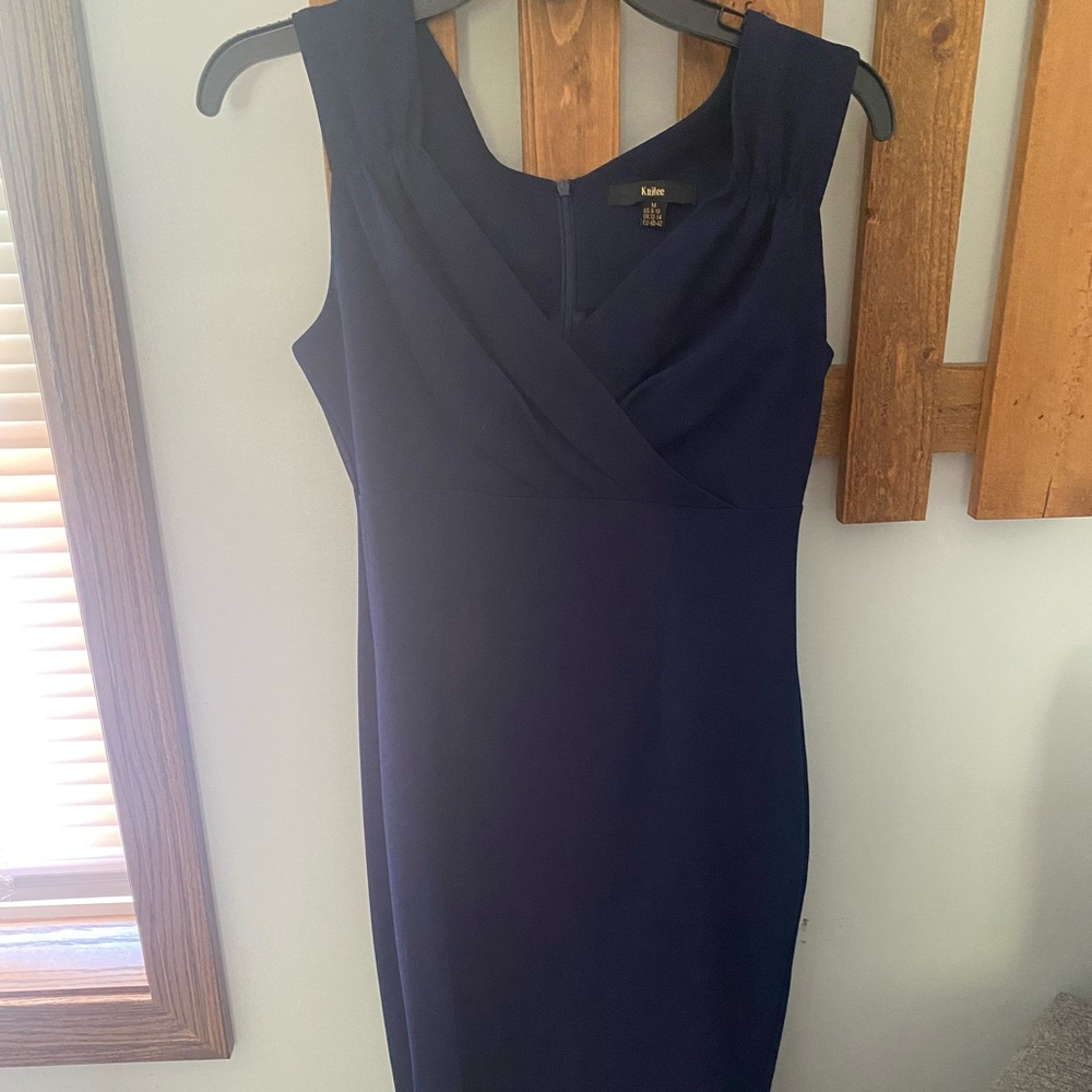 Navy Blue v neck sleeveless bodycon dress